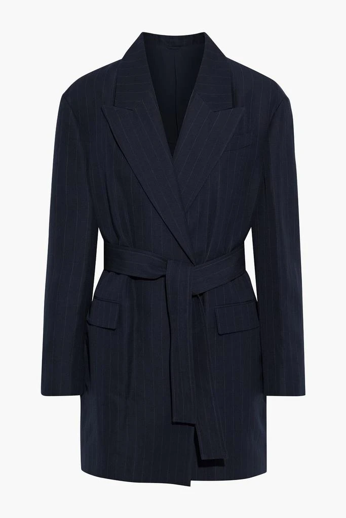 商品Brunello Cucinelli|Belted pinstriped wool and linen-blend blazer,价格¥7236,第3张图片详细描述