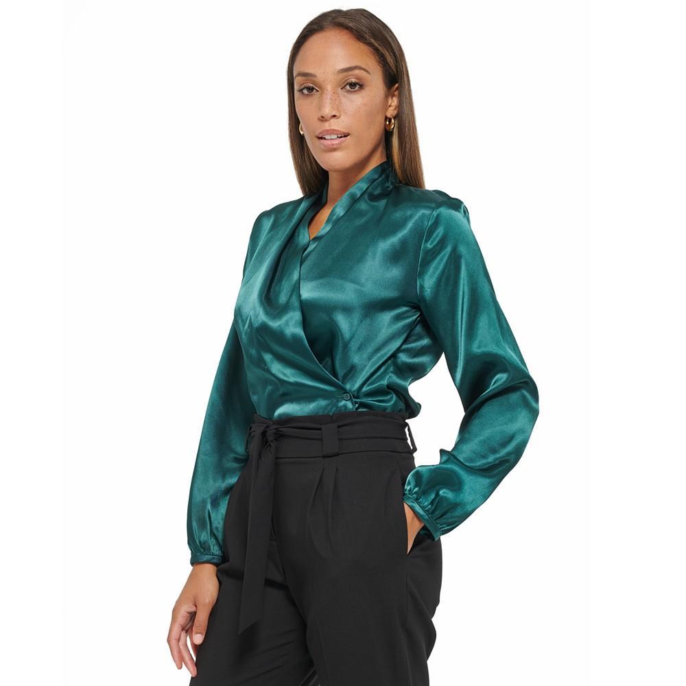 商品Calvin Klein|Women's Long Sleeve Faux Wrap Blouse,价格¥594,第5张图片详细描述