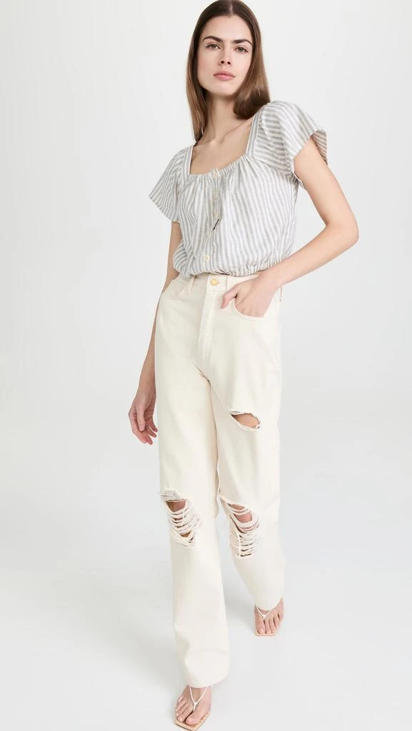 商品Madewell|Madewell 条纹设计荷叶袖前系扣短版上衣,价格¥165,第5张图片详细描述