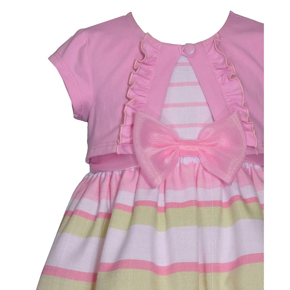 商品Bonnie Baby|Baby Girls Short Sleeved Knit Cardigan and Striped Dress with Bow,价格¥151,第3张图片详细描述