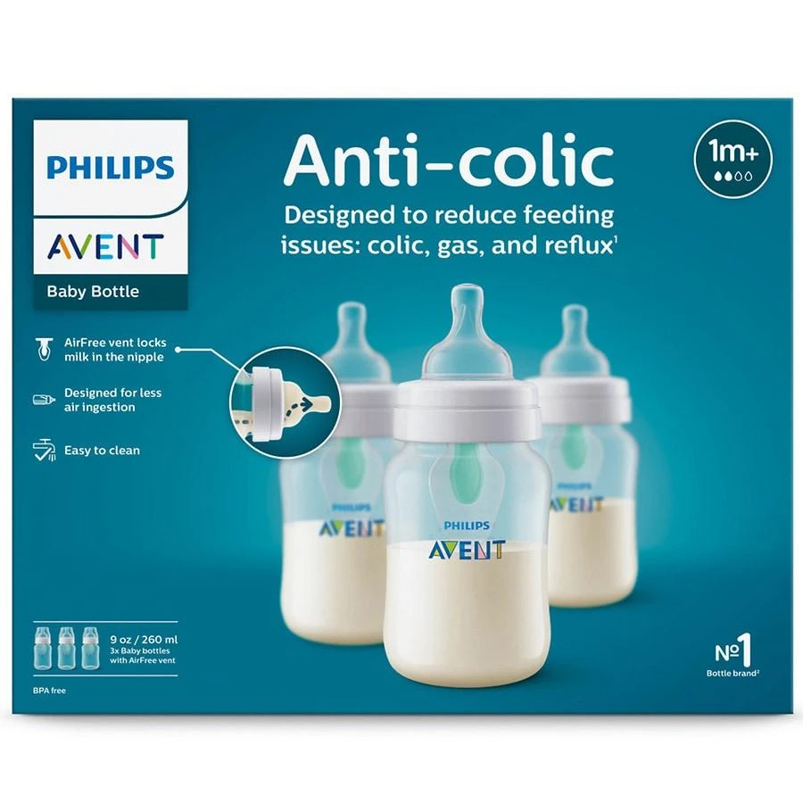 商品Philips|Avent Anti-colic Bottle With AirFree Vent 9oz Clear (SCY703/03),价格¥167,第1张图片