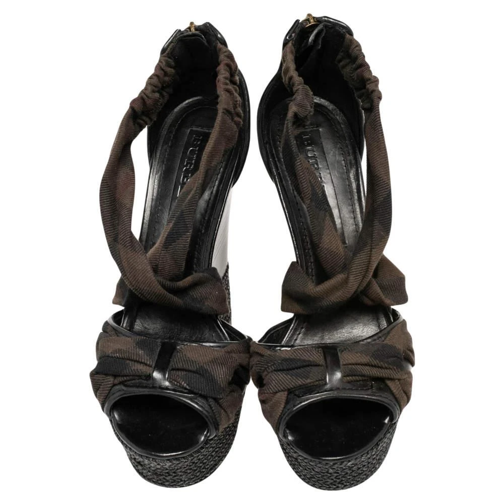 商品[二手商品] Burberry|Burberry Black/Brown Check Canvas And Leather Wedge Platform Espadrilles Sandals Size 38.5,价格¥922,第3张图片详细描述