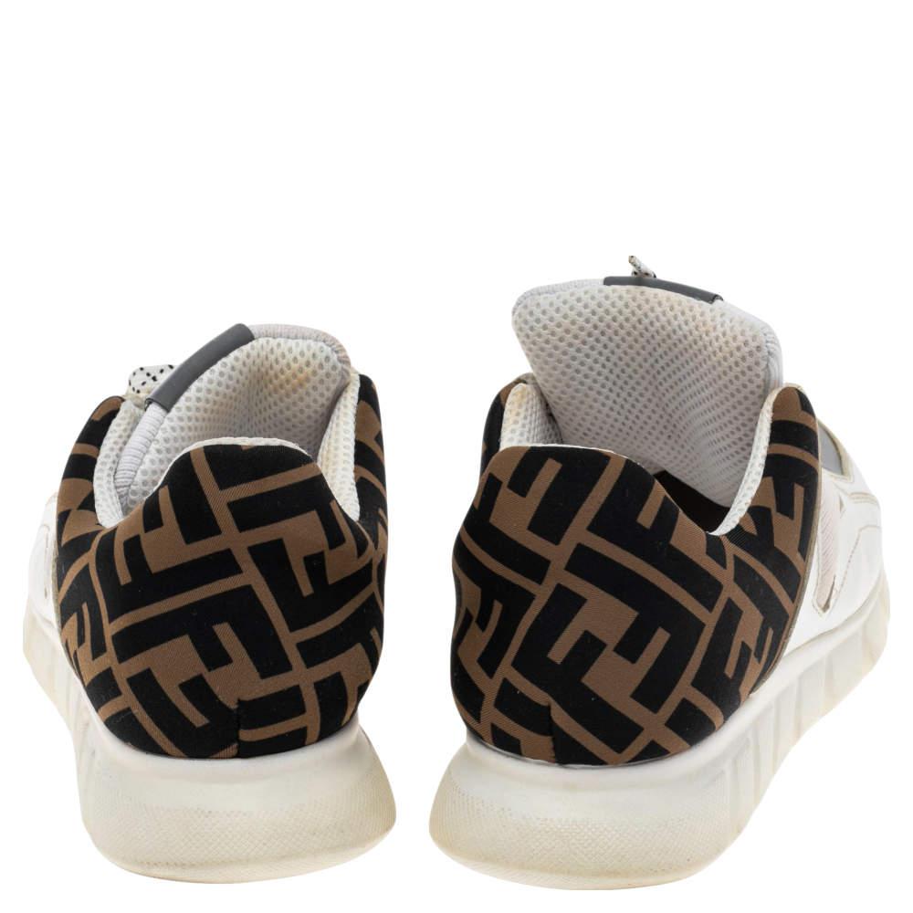 Fendi White/Brown Leather And Fabric Low Top Sneakers Size 38商品第5张图片规格展示