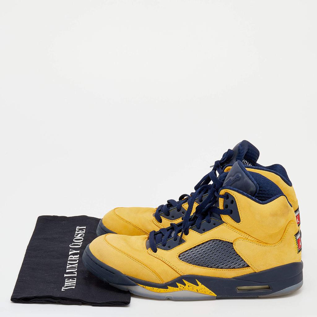 Jordan Yellow/Blue Leather Air Jordan 5 Retro Michigan High Top Sneakers Size 47商品第9张图片规格展示