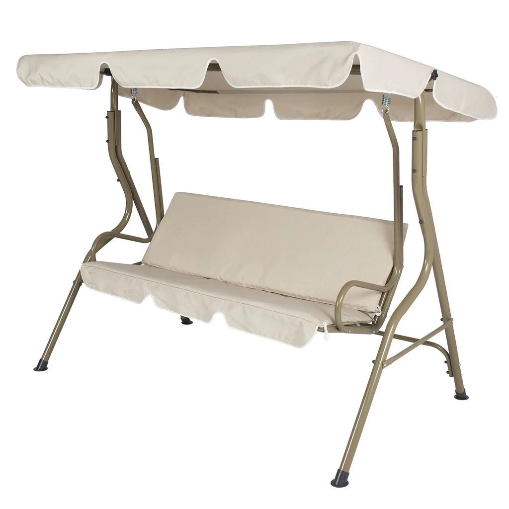 商品Hivvago|Outdoor Porch Swing Patio Deck Glider with Canopy in Beige,价格¥2659,第2张图片详细描述