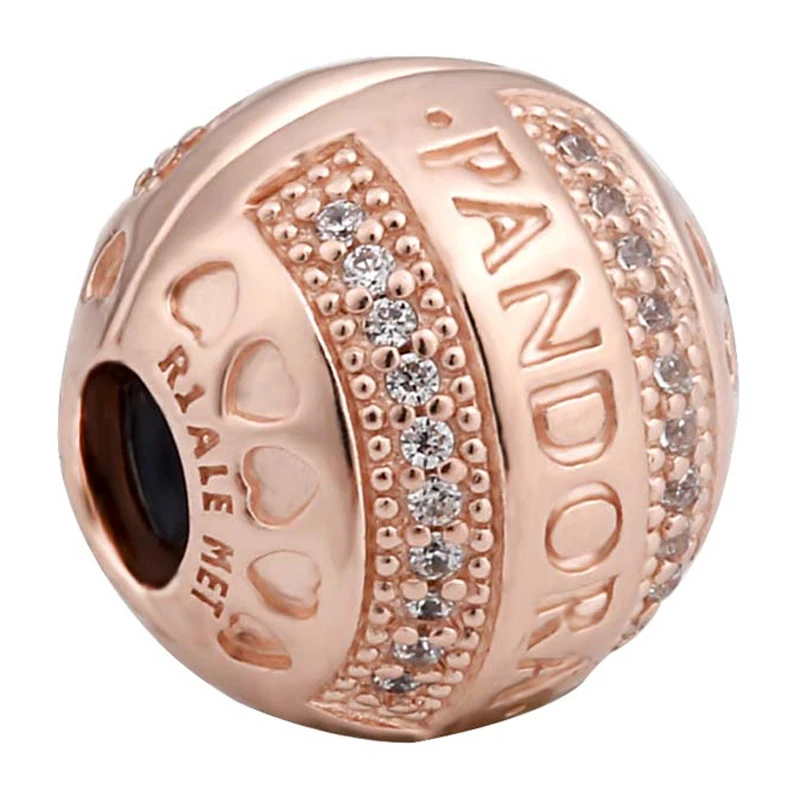 商品PANDORA|PANDORA 潘多拉 玫瑰金PANDORA徽标爱心固定夹 787433CZ,价格¥208,第1张图片