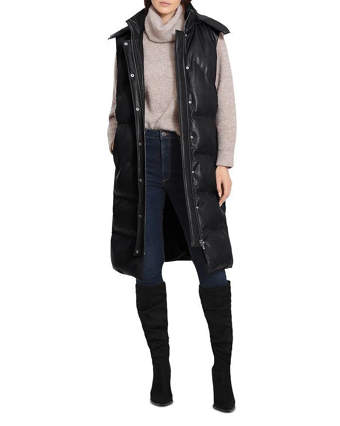 商品Avec Les Filles|Faux Leather Hooded Longline Puffer Vest,价格¥879,第1张图片