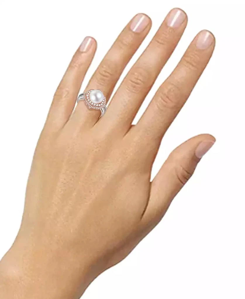 商品Macy's|Cultured Freshwater Pearl (9mm) & Diamond (1/2 ct. t.w.) Ring in 10k Rose & White Gold,价格¥3586,第2张图片详细描述