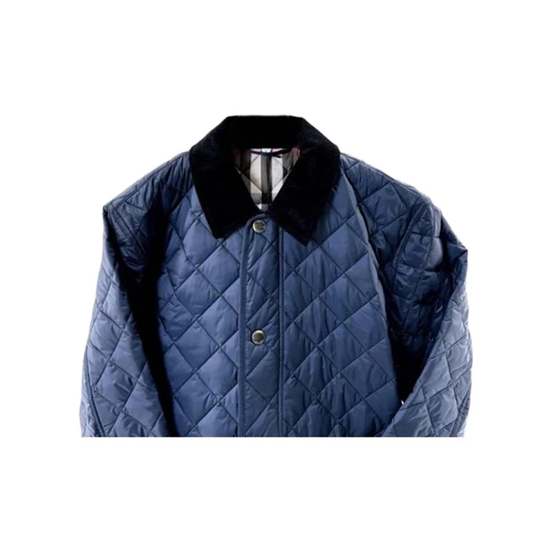Burberry/博柏利 男士深蓝色涤纶格纹单排扣双面翻领棉服 商品