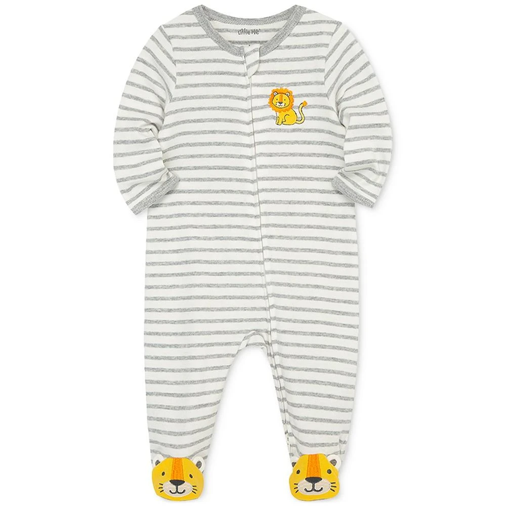 商品Little Me|Baby Boys Long Sleeved Striped Lion Footed Coverall,价格¥96,第3张图片详细描述