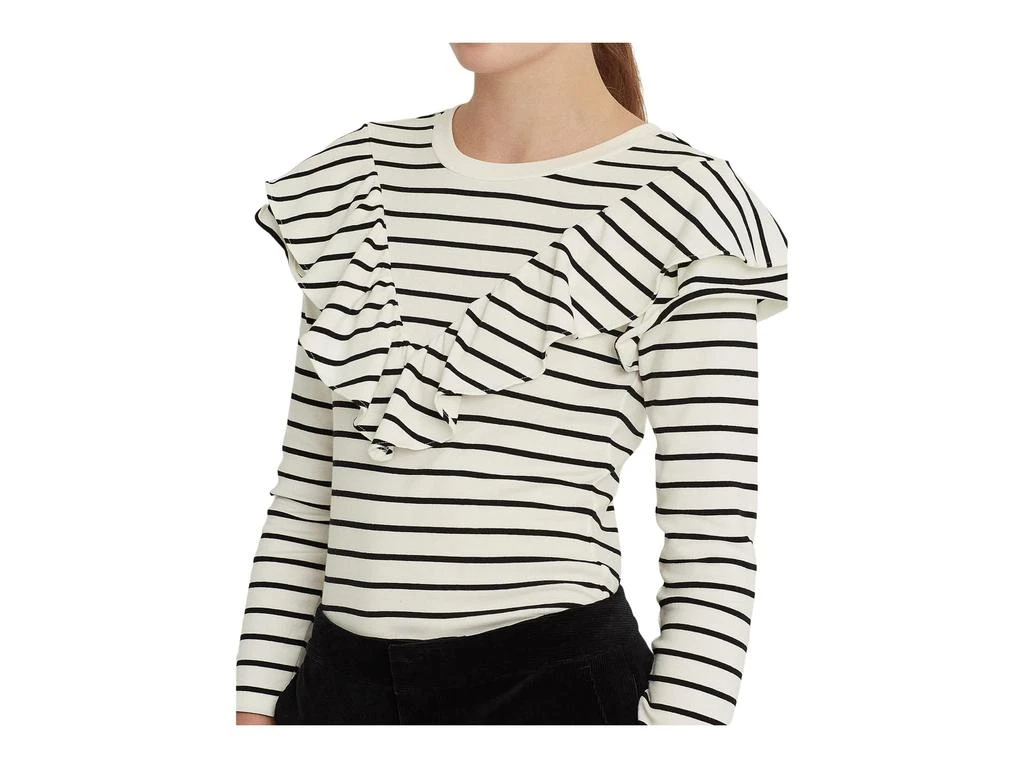 商品Ralph Lauren|Striped Ruffle-Trim Long-Sleeve Top,价格¥361,第3张图片详细描述