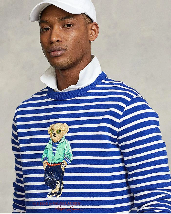 商品Ralph Lauren|Cotton Blend Fleece Stripe Polo Bear Print Classic Fit Crewneck Sweatshirt,价格¥374,第4张图片详细描述