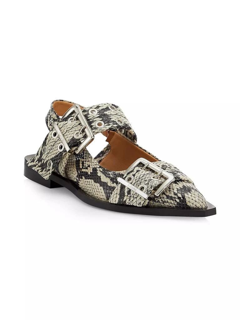 商品Ganni|Chunky Buckle Snake-Embossed Slingback Flats,价格¥2964,第2张图片详细描述