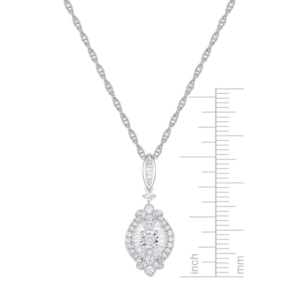 商品Macy's|Diamond Round & Baguette Halo Cluster 18" Pendant Necklace (1/2 ct. t.w.) in Sterling Silver,价格¥1883,第3张图片详细描述