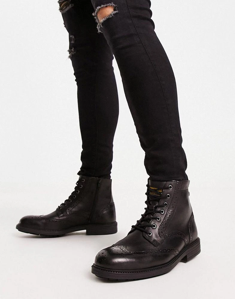 商品Jack & Jones|Jack & Jones leather brogue boot in black,价格¥667,第1张图片