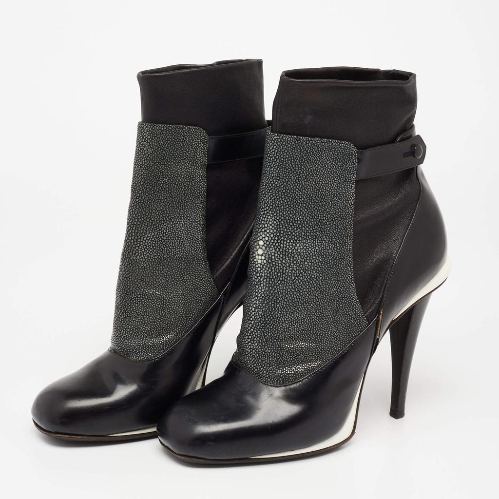 Fendi Black Texture leather and Leather Ankle Boots Size 40商品第2张图片规格展示