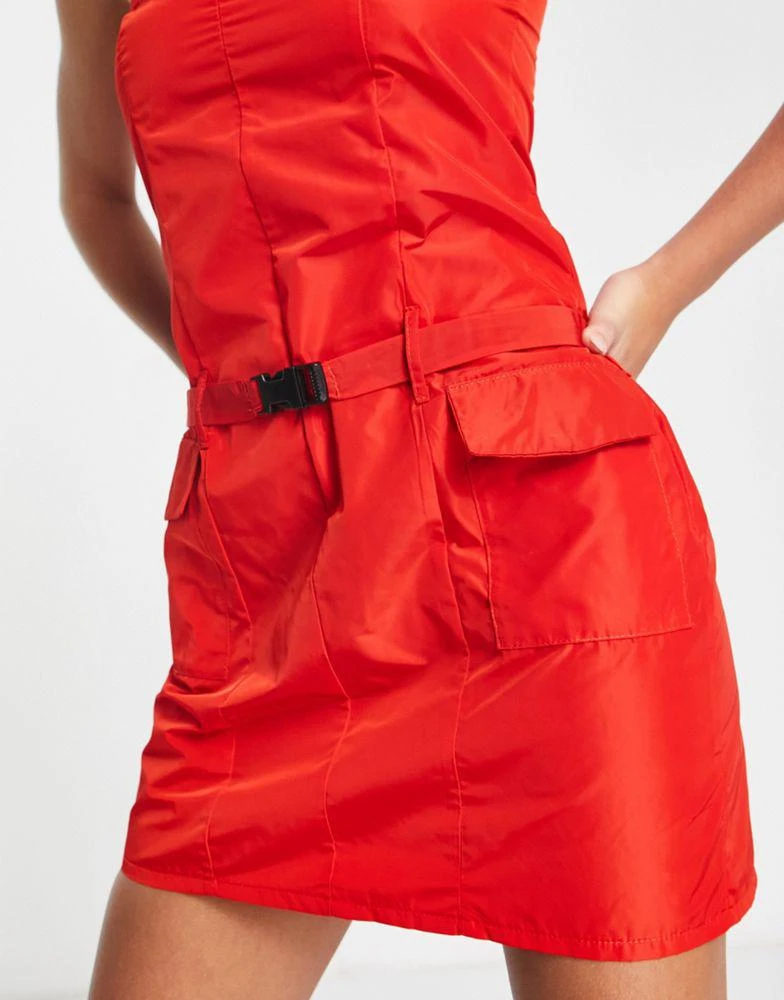商品AsYou|ASYOU bandeau nylon buckle detail mini dress in red,价格¥151,第4张图片详细描述