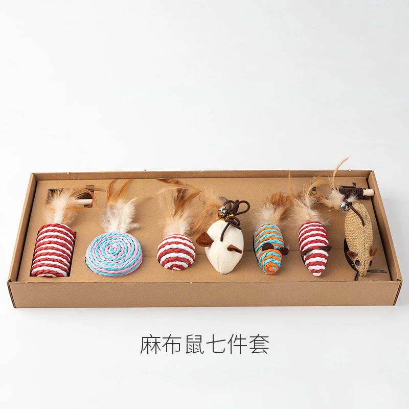 宠物逗猫棒7七件套猫玩具逗猫组合套装小鱼木杆老鼠逗猫棒猫玩具 商品
