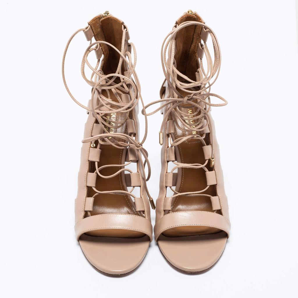 Aquazzura Beige Leather Amazon Lace Up Open Toe Sandals Size 38.5商品第3张图片规格展示