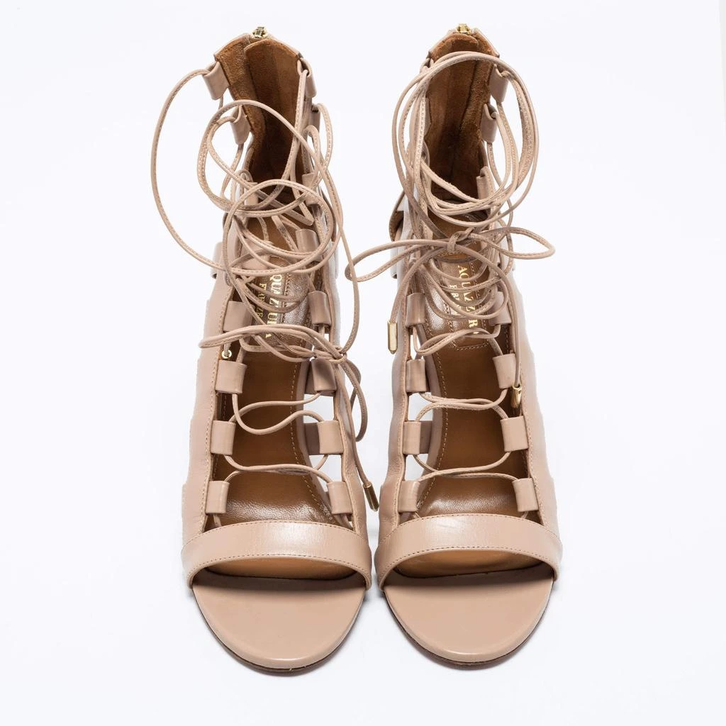 商品[二手商品] Aquazzura|Aquazzura Beige Leather Amazon Lace Up Open Toe Sandals Size 38.5,价格¥1017,第3张图片详细描述