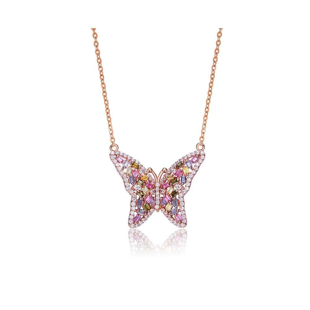 商品Genevive|Long Lasting Sterling Silver 18K Rose Plated Multi Color Cubic Zirconia Butterfly Necklace,价格¥1310,第1张图片