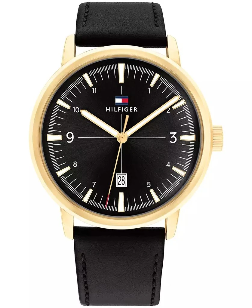 商品Tommy Hilfiger|Men's Black Leather Strap Watch 44mm,价格¥356,第1张图片