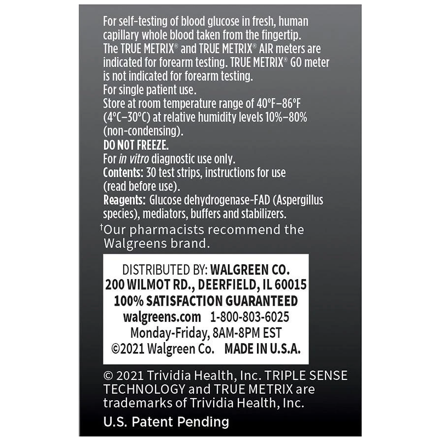 商品Walgreens|True Metrix Self-Monitoring Blood Glucose Test Strips,价格¥74,第2张图片详细描述