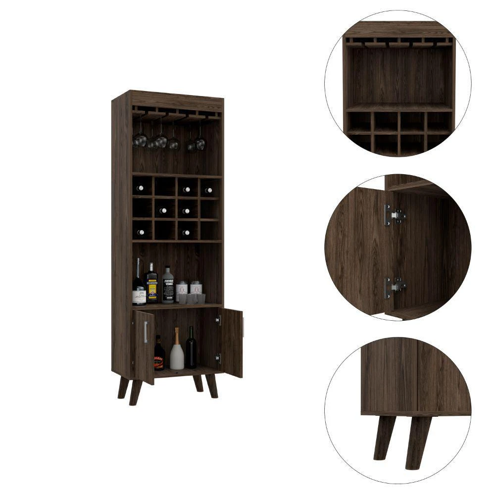 商品Depot E-Shop|DEPOT E-SHOP Harvey Bar Cabinet, Twelve Wine Cubbbies, Two-Door Cabinet, Two Shelves- Dark Walnut, For Living Room,价格¥2157,第3张图片详细描述