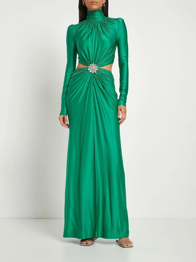 商品Paco Rabanne|Shiny Jersey Cutout Long Dress W/ Brooch,价格¥6436,第1张图片详细描述