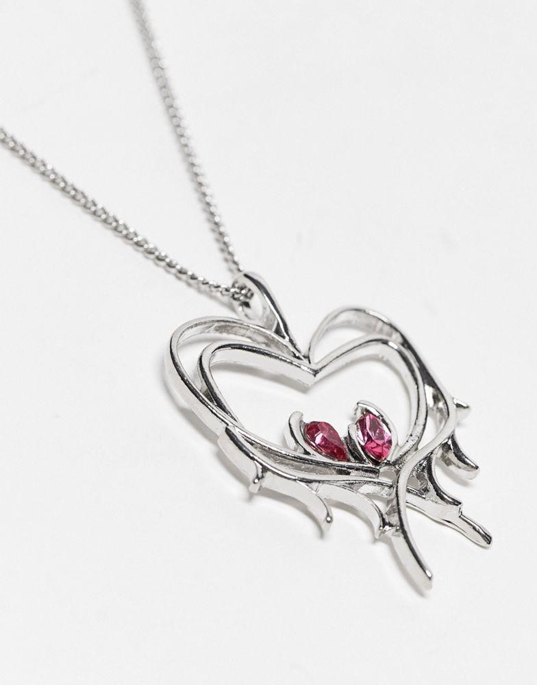 Reclaimed Vintage 3 row mega heart pendant necklace in silver商品第3张图片规格展示