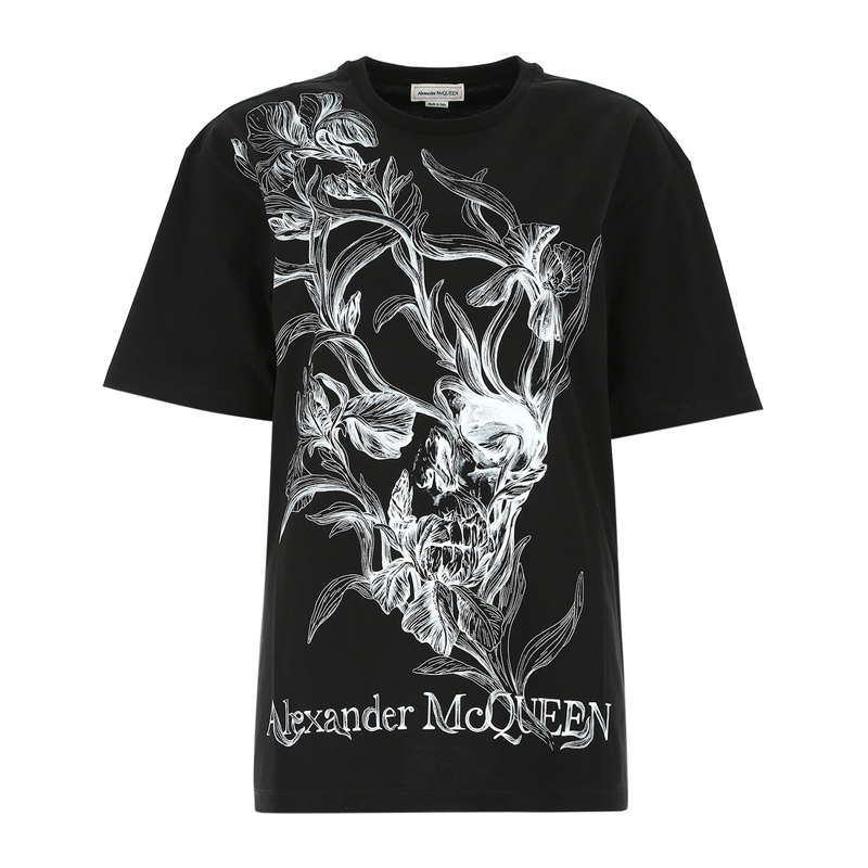 Alexander McQueen 亚历山大·麦昆 女士黑色印花短袖T恤 634212-QZABT-0901商品第1张图片规格展示