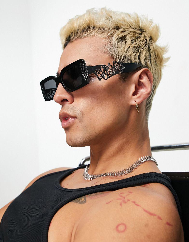 ASOS DESIGN Halloween sunglasses with cobweb arms in black商品第1张图片规格展示