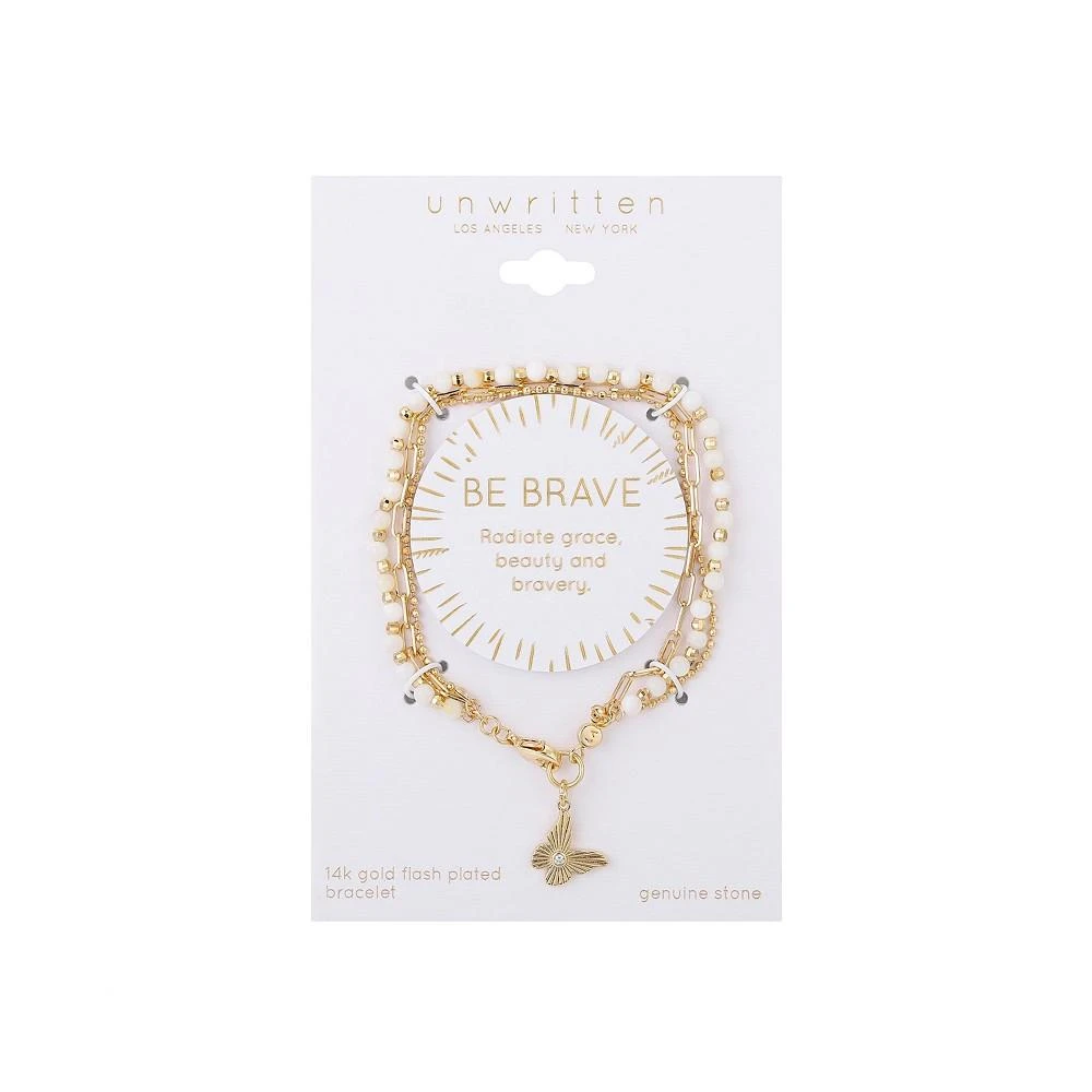 商品Unwritten|14K Gold Flash Plated Mother of Pearl Stone Butterfly Triple Strand Bracelet,价格¥191,第2张图片详细描述