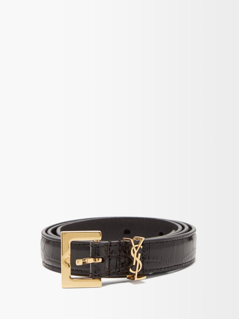 YSL-plaque croc-embossed leather belt商品第1张图片规格展示