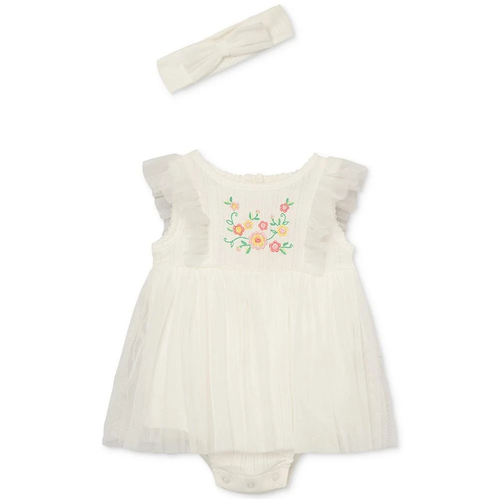 商品Little Me|Baby Girls Mesh Bodysuit Dress and Headband, 2 Piece Set,价格¥155,第1张图片