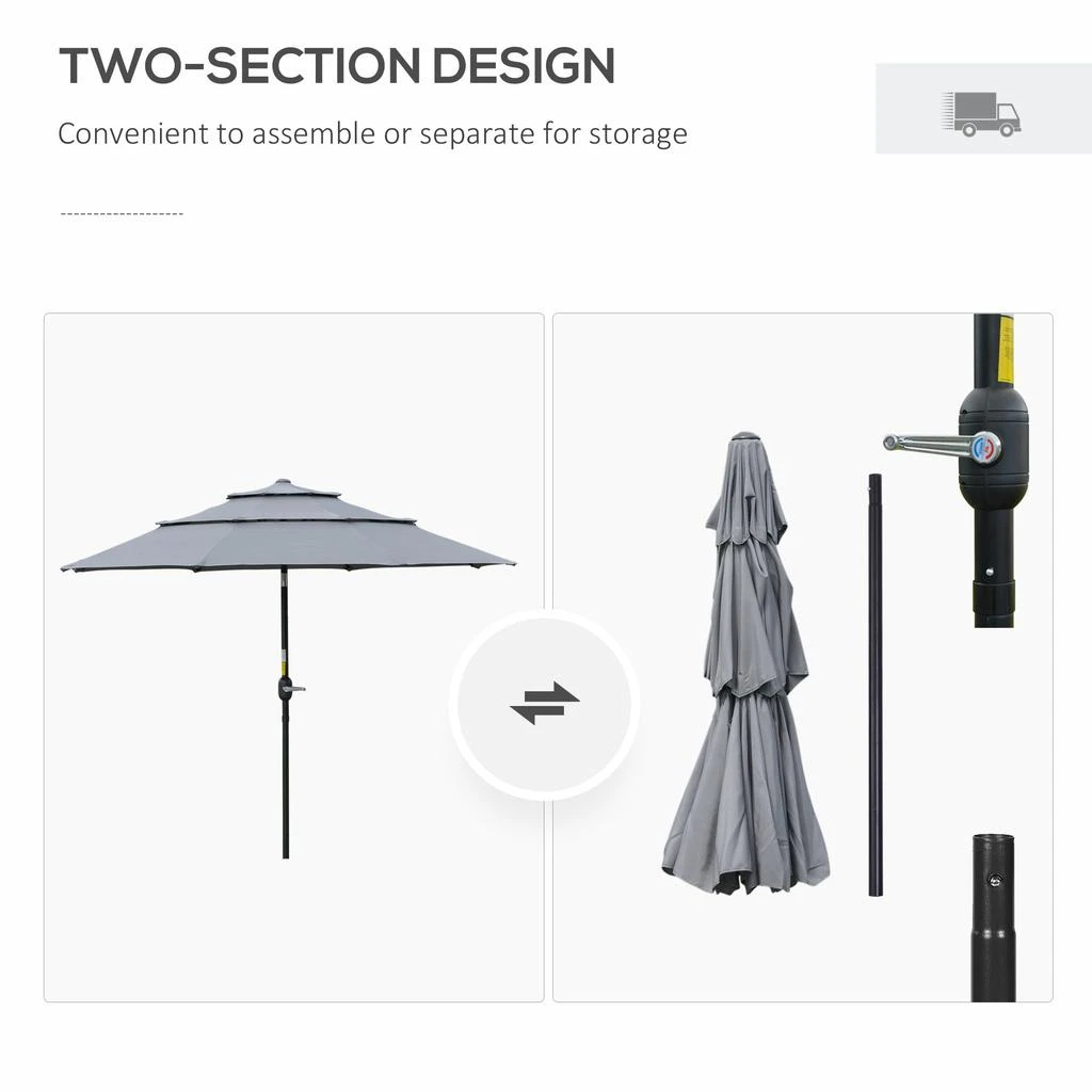 商品Streamdale Furniture|Streamdale 9FT 3 Tiers Patio Umbrella Outdoor Market Umbrella with Crank,价格¥1976,第5张图片详细描述