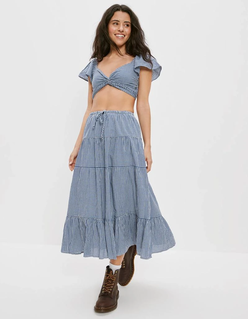 商品AE|AE Gingham Tiered Midi Skirt,价格¥167,第1张图片