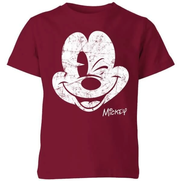 商品Disney|Disney Mickey Mouse Worn Face Kids' T-Shirt - Burgundy,价格¥159,第1张图片