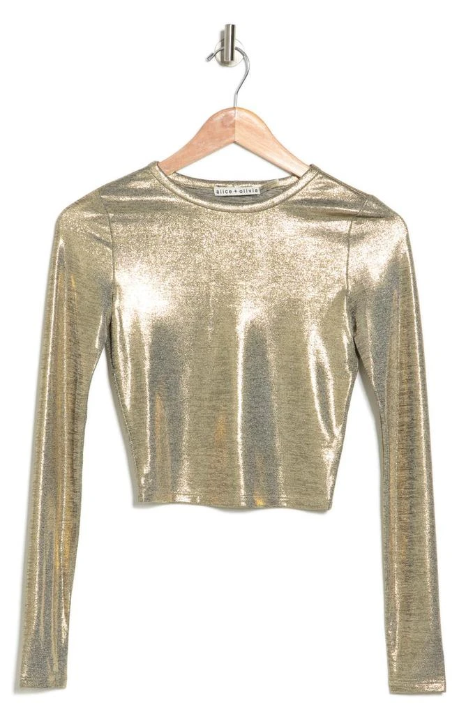 商品Alice + Olivia|Delaina Metallic Long Sleeve Crop Top,价格¥911,第3张图片详细描述