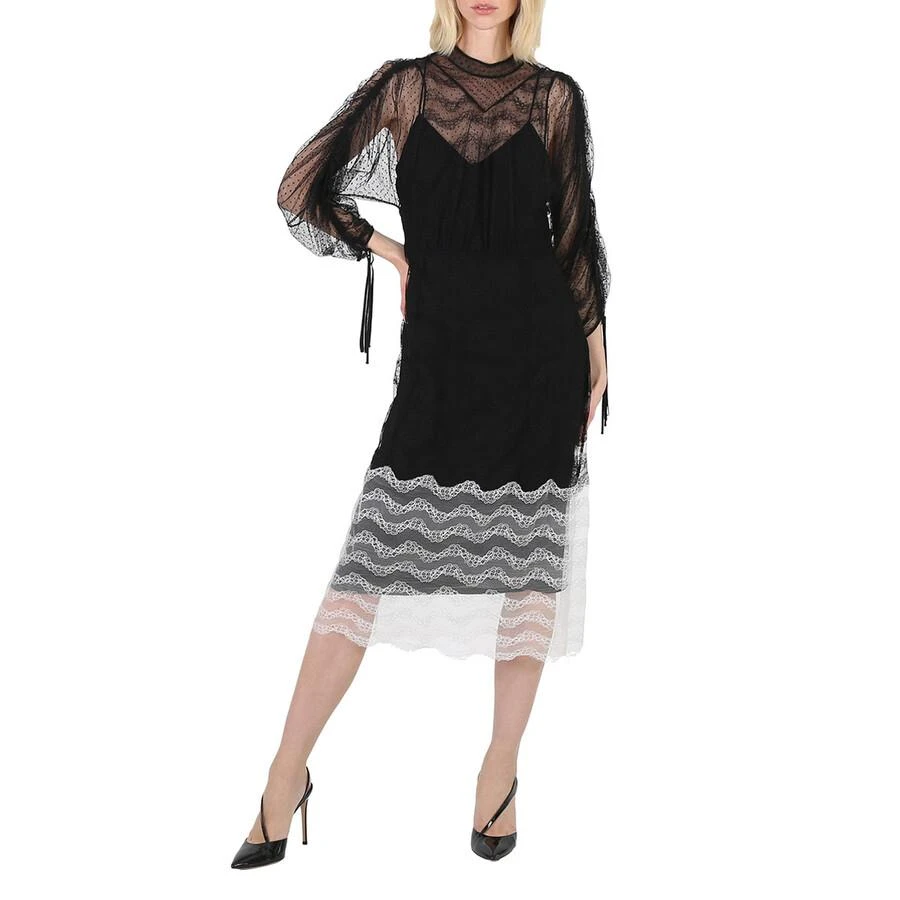 商品Burberry|Ladies Black Geometric Lace Dress With Gathered-sleeves,价格¥2806,第1张图片