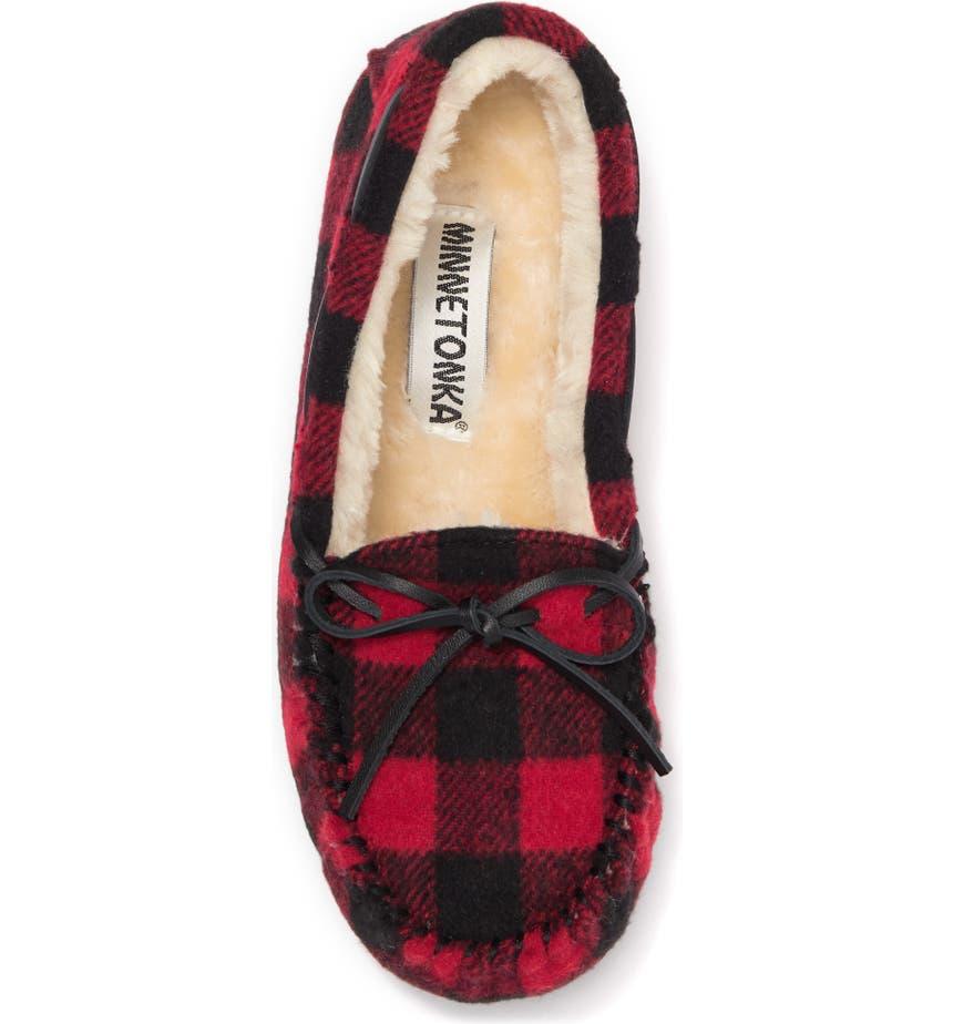 Petra Trapper Plaid Print Faux Shearling Lined Moccasin商品第4张图片规格展示