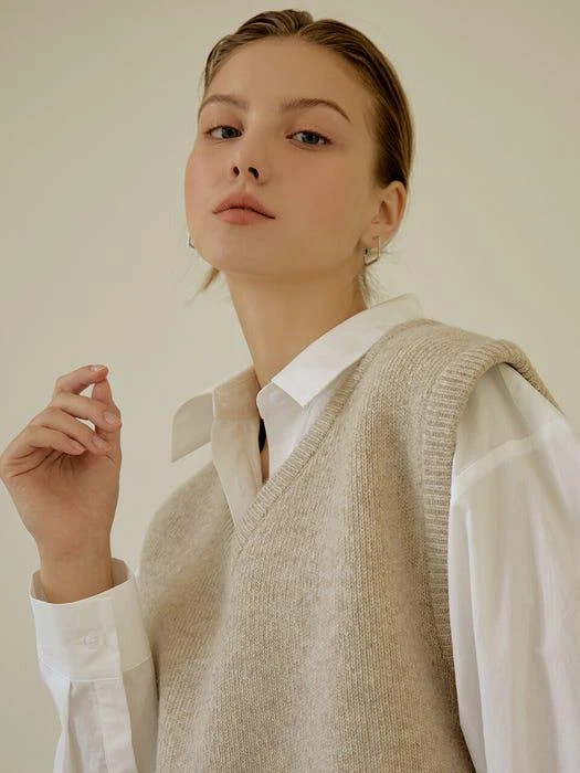 商品RE_L|Simple Wool Knit Vest_BEIGE,价格¥265,第5张图片详细描述