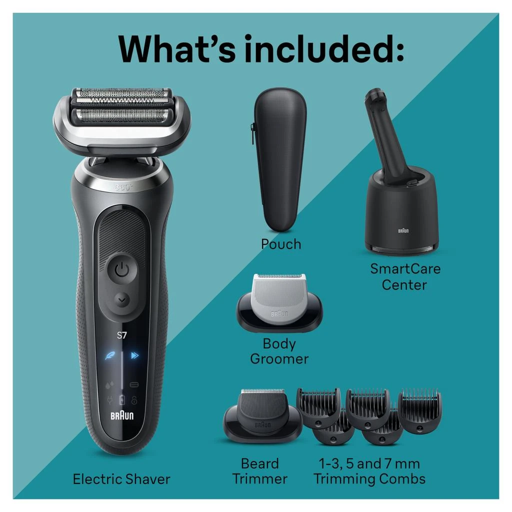 商品Braun|Braun Electric Shaver for Men, Series 7 7177cc, Wet & Dry Shave, Turbo & Gentle Shaving Modes, Waterproof Foil Shaver, Space Grey,价格¥1320,第3张图片详细描述