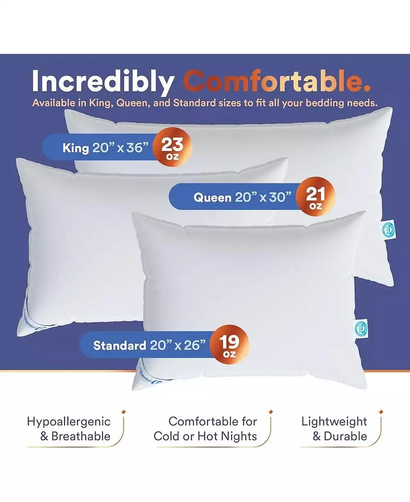 商品Continental Bedding|Siberian Luxury Down Pillows King Size Pack of 1 - 800 FP Medium,价格¥2467,第2张图片详细描述