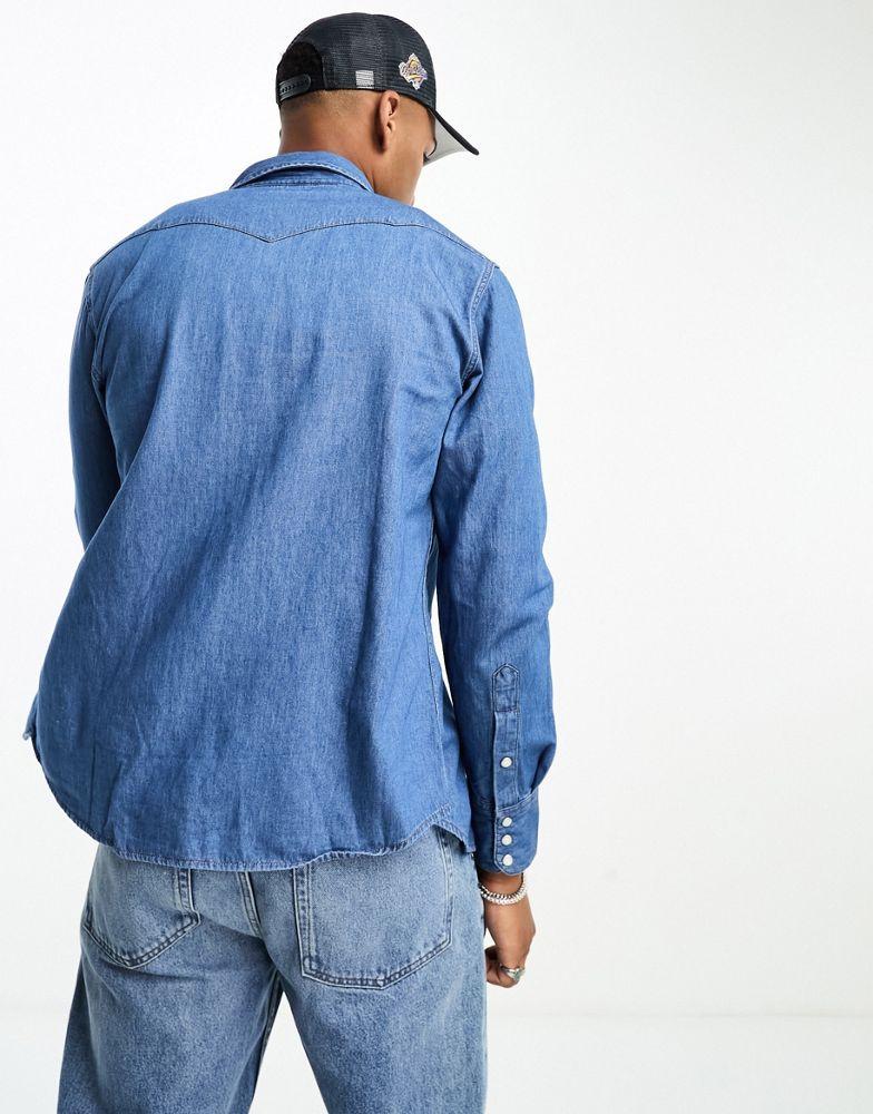 Wrangler western long sleeve shirt in mid-blue商品第3张图片规格展示