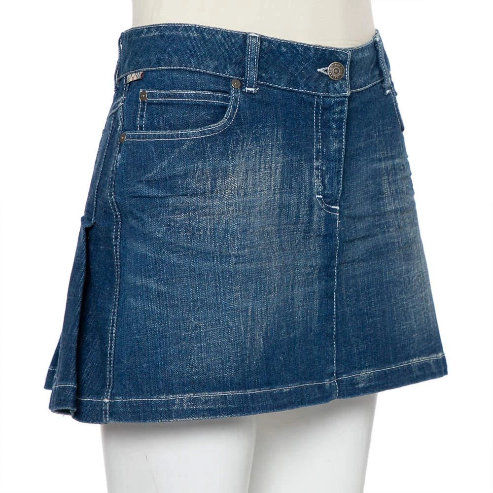 商品[二手商品] Burberry|Burberry Navy Blue Denim Pleated Detail Mini Skirt S,价格¥808,第2张图片详细描述