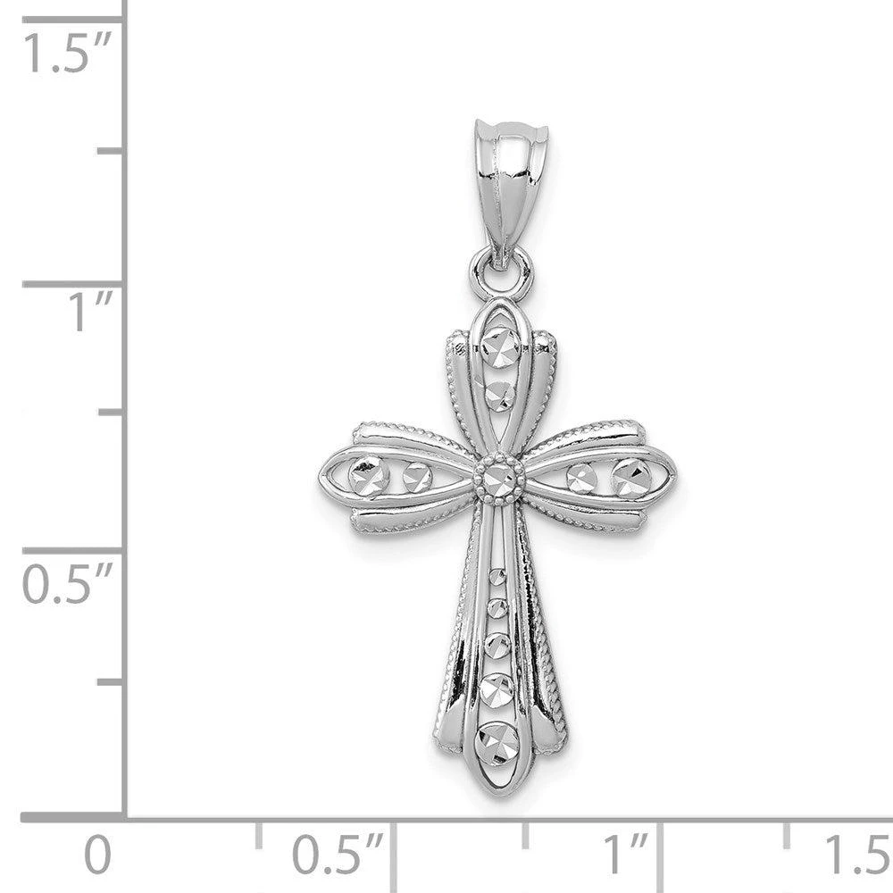商品Diamond2Deal|14k White Gold Polished Diamond-Cut Fancy Cross Pendant,价格¥2201,第3张图片详细描述