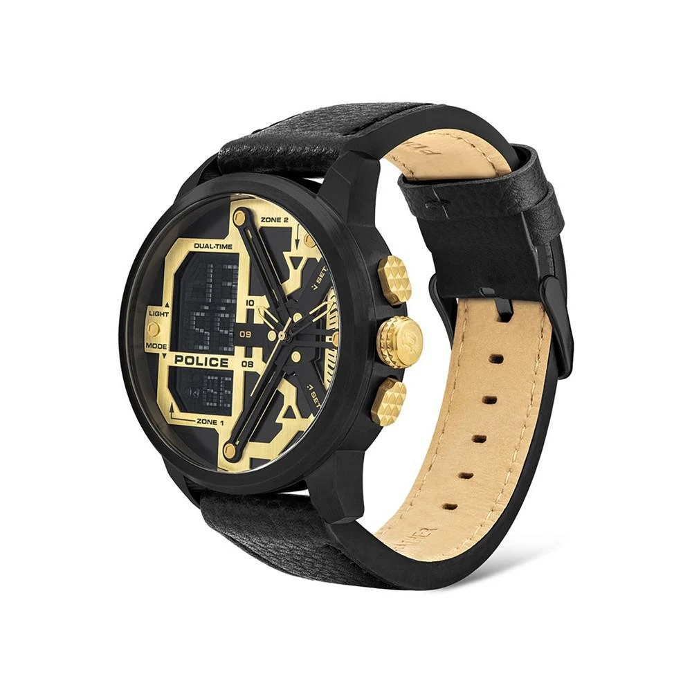 商品POLICE|Men's Analog-Digital Black Genuine Leather Strap Watch 48mm,价格¥938,第3张图片详细描述