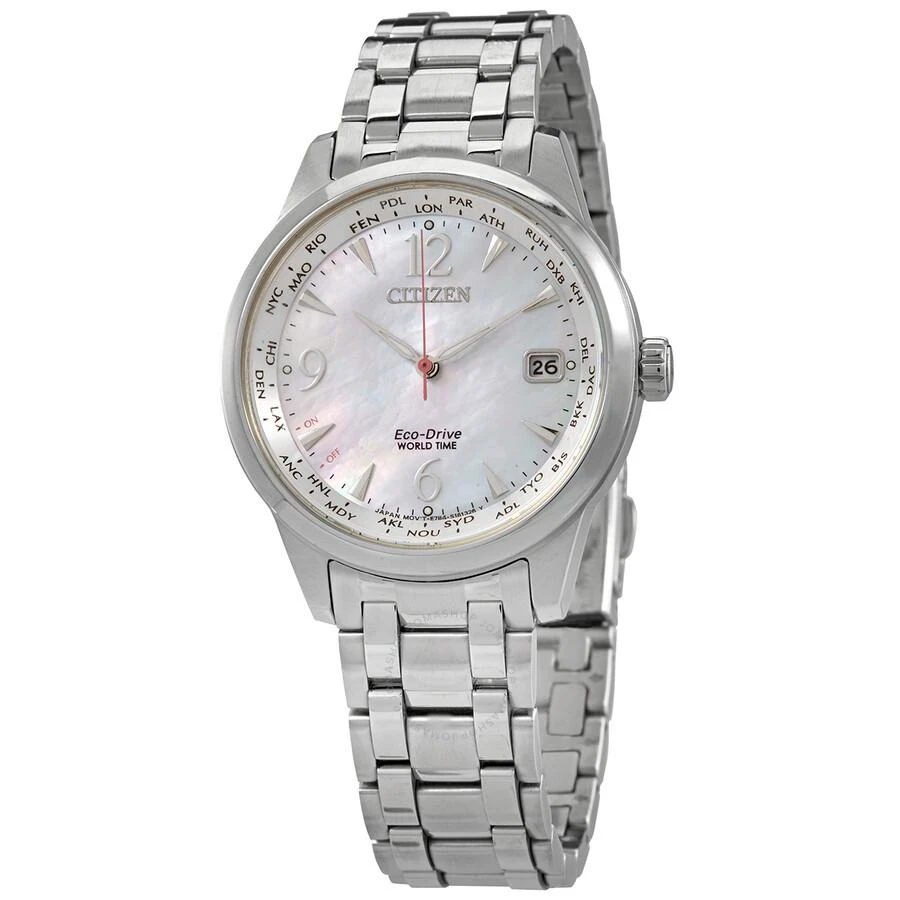 商品Citizen|World Time Mother of Pearl Dial Ladies Watch FC8001-87D,价格¥1727,第1张图片