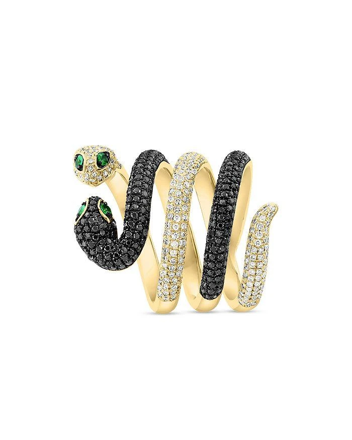 商品Bloomingdale's|Tsavorite, Black & White Diamond Snake Ring in 14K Yellow Gold,价格¥32948,第2张图片详细描述
